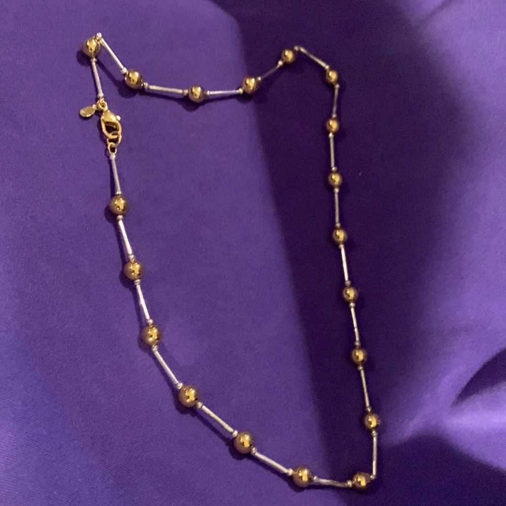 -Premier Design-17” heavy gold-tone ball and long silver metal bead necklace.